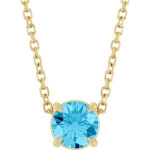14K Gold Round Natural Aquamarine Solitaire Slide Necklace or Pendant