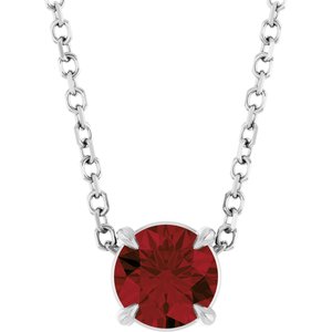 Platinum Round Natural Mozambique Garnet Solitaire Slide Necklace or Pendant