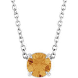 Platinum Round Natural Citrine Solitaire Slide Necklace or Pendant