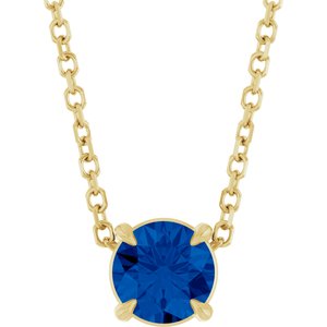 14K Gold Round Lab-Grown Blue Sapphire Solitaire Slide Necklace or Pendant