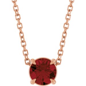 14K Gold Round Natural Mozambique Garnet Solitaire Slide Necklace or Pendant