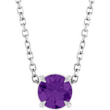 14K Gold Round Natural Amethyst Solitaire Slide Necklace or Pendant