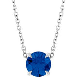 14K Gold Round Lab-Grown Blue Sapphire Solitaire Slide Necklace or Pendant