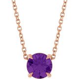 14K Gold Round Natural Amethyst Solitaire Slide Necklace or Pendant