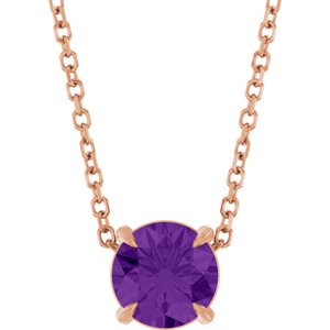 14K Gold Round Natural Amethyst Solitaire Slide Necklace or Pendant