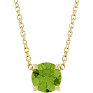 14K Gold Round Natural Peridot Solitaire Slide Necklace or Pendant