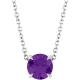Platinum Round Natural Amethyst Solitaire Slide Necklace or Pendant
