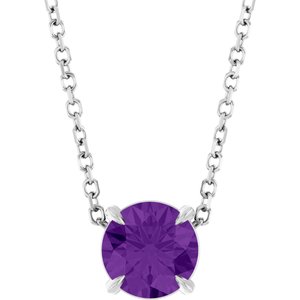 Platinum Round Natural Amethyst Solitaire Slide Necklace or Pendant