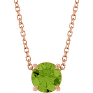 14K Gold Round Natural Peridot Solitaire Slide Necklace or Pendant