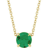 14K Gold Round Lab-Grown Emerald Solitaire Slide Necklace or Pendant
