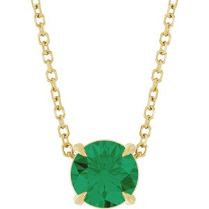 14K Gold Round Lab-Grown Emerald Solitaire Slide Necklace or Pendant