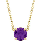 14K Gold Round Natural Amethyst Solitaire Slide Necklace or Pendant