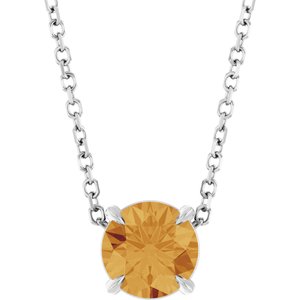 14K Gold Round Natural Citrine Solitaire Slide Necklace or Pendant