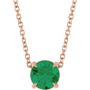 14K Gold Round Lab-Grown Emerald Solitaire Slide Necklace or Pendant