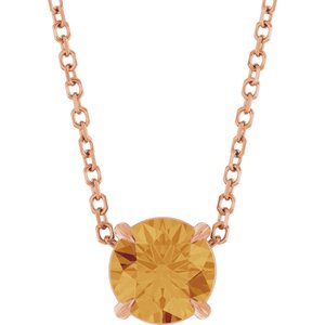 14K Gold Round Natural Citrine Solitaire Slide Necklace or Pendant