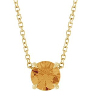 14K Gold Round Natural Citrine Solitaire Slide Necklace or Pendant