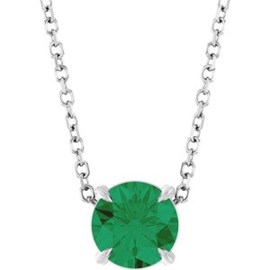 Platinum Round Lab-Grown Emerald Solitaire Slide Necklace or Pendant