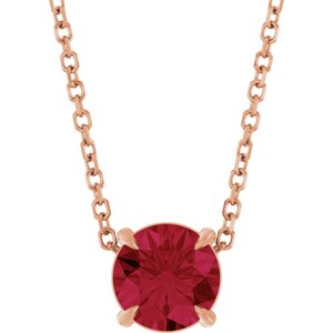 14K Gold Round Lab-Grown Ruby Solitaire Slide Necklace or Pendant
