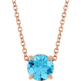 14K Gold Round Natural Aquamarine Solitaire Slide Necklace or Pendant