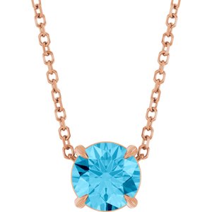 14K Gold Round Natural Aquamarine Solitaire Slide Necklace or Pendant