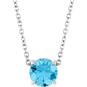 Platinum Round Natural Aquamarine Solitaire Slide Necklace or Pendant