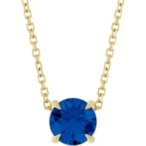 14K Gold Round Lab-Grown Blue Sapphire Solitaire Slide Necklace or Pendant