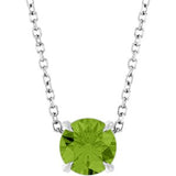 Platinum Round Natural Peridot Solitaire Slide Necklace or Pendant
