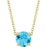14K Gold Round Natural Aquamarine Solitaire Slide Necklace or Pendant