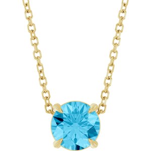 14K Gold Round Natural Aquamarine Solitaire Slide Necklace or Pendant