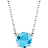 14K Gold Round Natural Aquamarine Solitaire Slide Necklace or Pendant