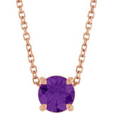 14K Gold Round Natural Amethyst Solitaire Slide Necklace or Pendant