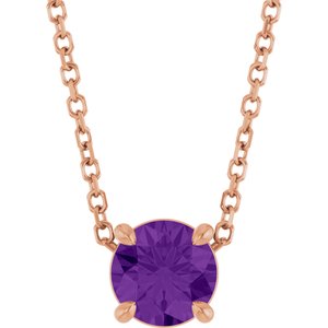14K Gold Round Natural Amethyst Solitaire Slide Necklace or Pendant