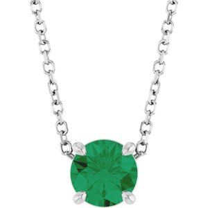 Platinum Round Lab-Grown Emerald Solitaire Slide Necklace or Pendant