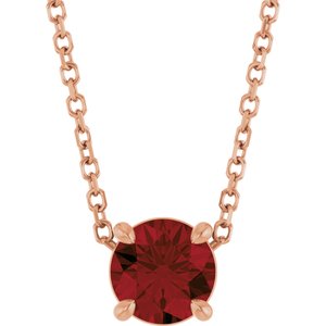 14K Gold Round Natural Mozambique Garnet Solitaire Slide Necklace or Pendant