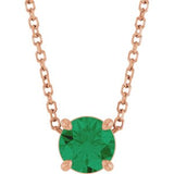 14K Gold Round Lab-Grown Emerald Solitaire Slide Necklace or Pendant