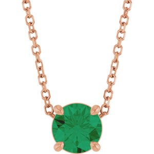 14K Gold Round Lab-Grown Emerald Solitaire Slide Necklace or Pendant