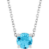 Platinum Round Natural Aquamarine Solitaire Slide Necklace or Pendant
