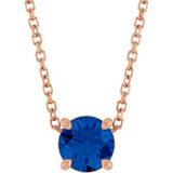 14K Gold Round Lab-Grown Blue Sapphire Solitaire Slide Necklace or Pendant