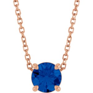 14K Gold Round Lab-Grown Blue Sapphire Solitaire Slide Necklace or Pendant