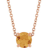 14K Gold Round Natural Citrine Solitaire Slide Necklace or Pendant