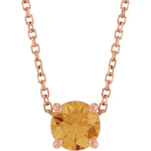14K Gold Round Natural Citrine Solitaire Slide Necklace or Pendant