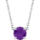 14K Gold Round Natural Amethyst Solitaire Slide Necklace or Pendant