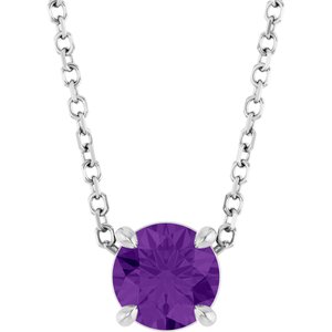 14K Gold Round Natural Amethyst Solitaire Slide Necklace or Pendant