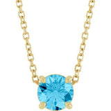 14K Gold Round Natural Aquamarine Solitaire Slide Necklace or Pendant