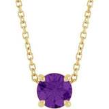 14K Gold Round Natural Amethyst Solitaire Slide Necklace or Pendant