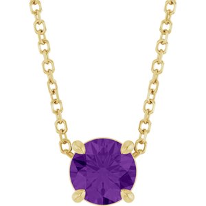 14K Gold Round Natural Amethyst Solitaire Slide Necklace or Pendant
