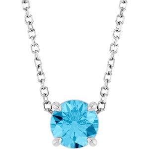 14K Gold Round Natural Aquamarine Solitaire Slide Necklace or Pendant