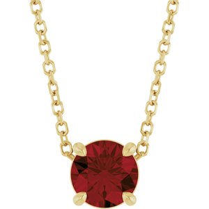 14K Gold Round Natural Mozambique Garnet Solitaire Slide Necklace or Pendant