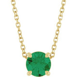 14K Gold Round Lab-Grown Emerald Solitaire Slide Necklace or Pendant