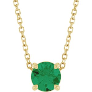 14K Gold Round Lab-Grown Emerald Solitaire Slide Necklace or Pendant
